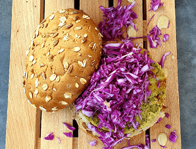 Balila Burger with Red cabbage coleslaw and Kohlrabi fries 